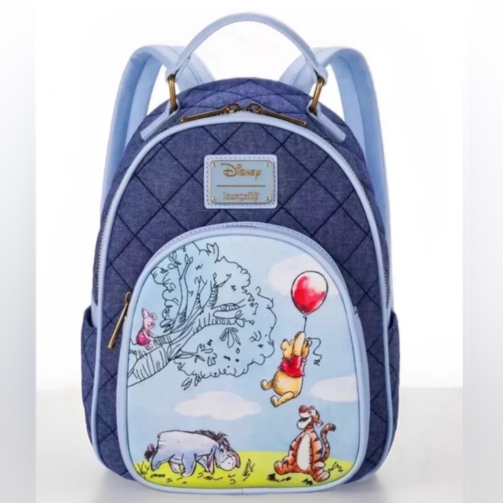 NEW! Disney Parks WINNIE THE POOH Loungefly Quilted Blue Backpack
